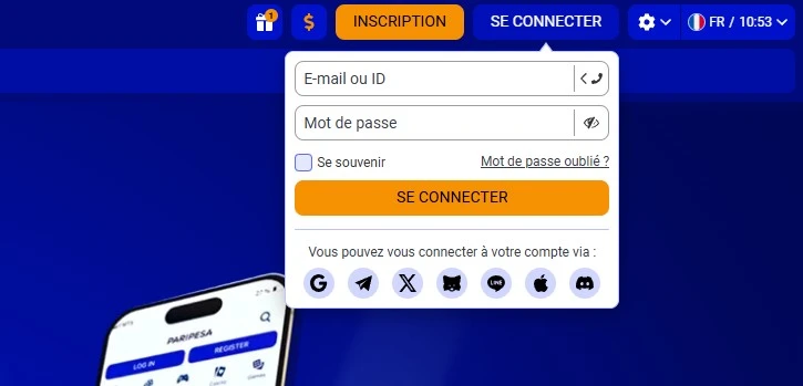 Informations pour la connexion