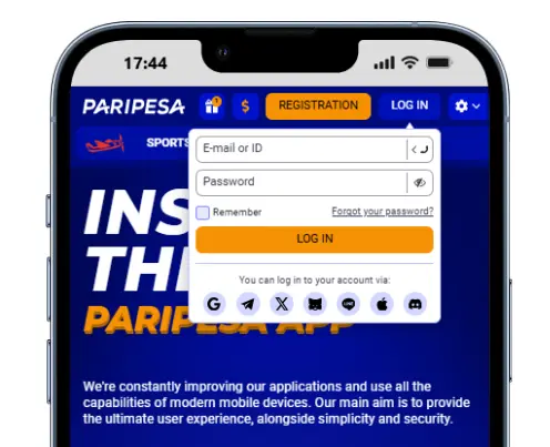 Paripesa Login avec l’application mobile
